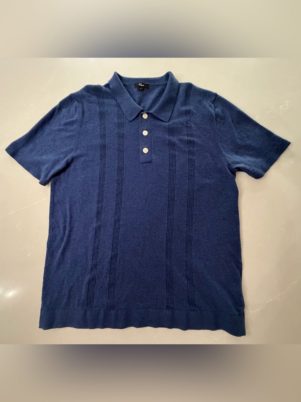 Rails Cillian Knit Linen Blend Polo Shirt Blue Short Sleeve Men's Size L